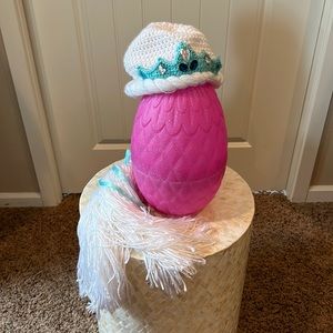 Handmade Elsa inspired Knit Hat, White with Blue accents, fits 5-8 year old